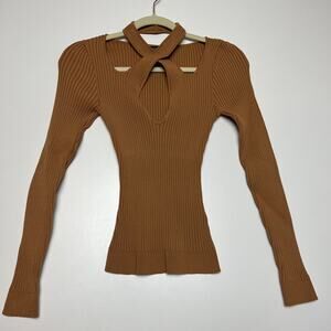Mink Pink Gianna ribbed Knit long sleeves top size small pecan Size S